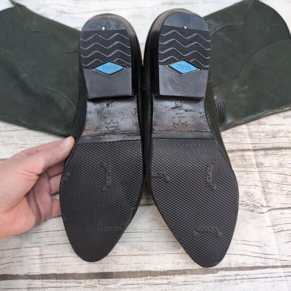 Arnold Churgin Dark Green Leather Slip On Star Embellishment Boots Women Size 37 - Picture 6 of 7